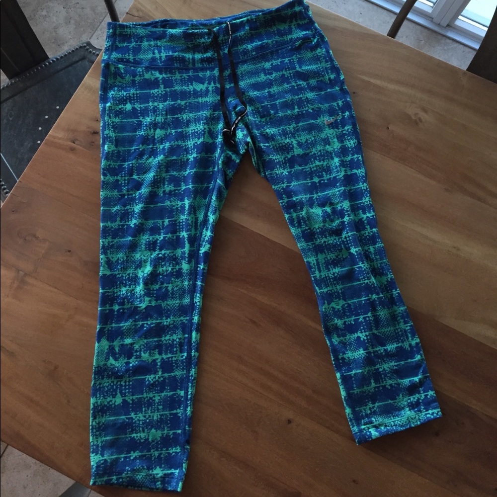 Blue & green Nike Epic Run Dri Fit capri leggings