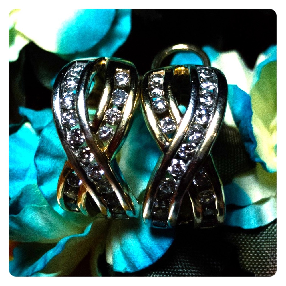 Diamond X earrings in 14K yellow and white gold