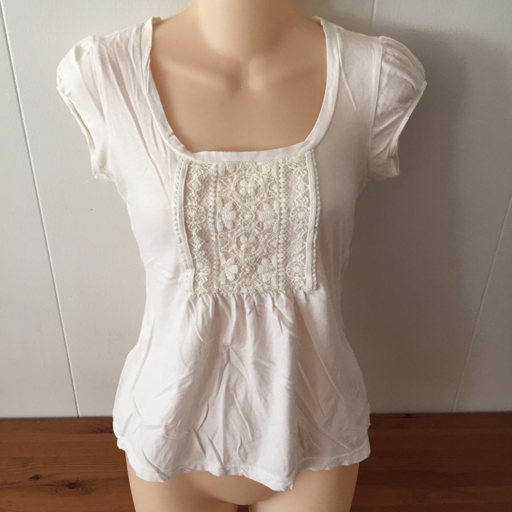 Anthropologie C. Keer Lace Puffy Sleeve Top