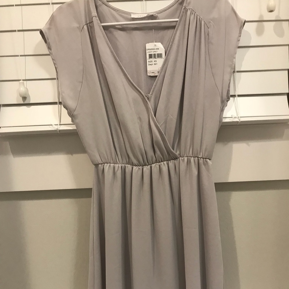 Grey short sleeve deep v dress