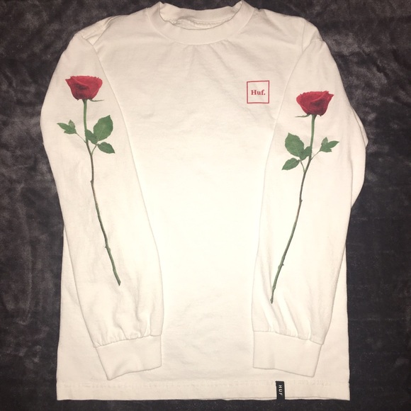HUF Tops - 🌹PRICE DROP🌹HUF ROSE SLEEVE LONG WHITE SHIRT