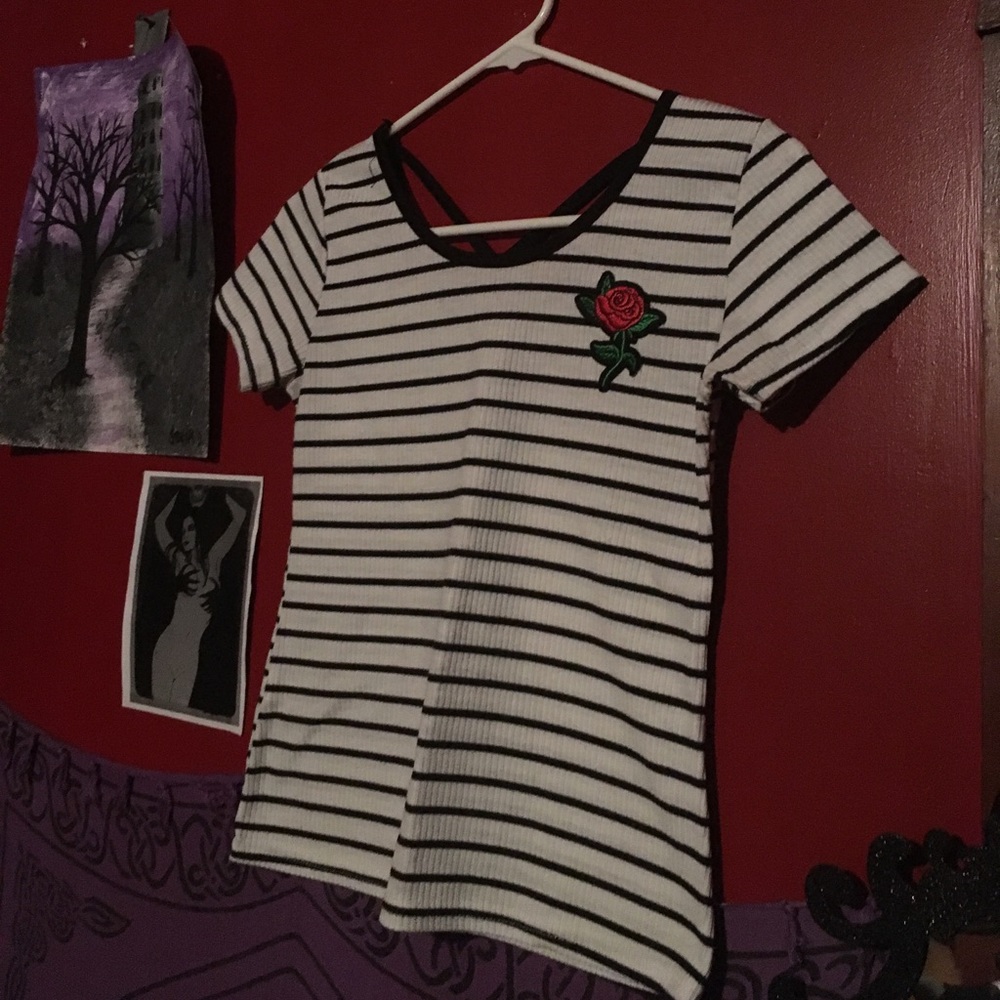 Rose Embroidered striped top
