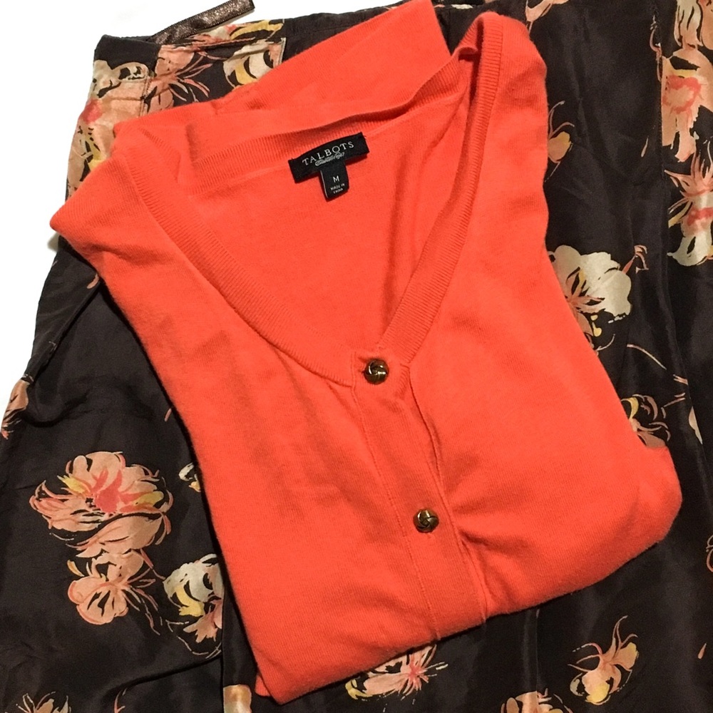 TALBOTS orange button-up cardigan w/ pockets