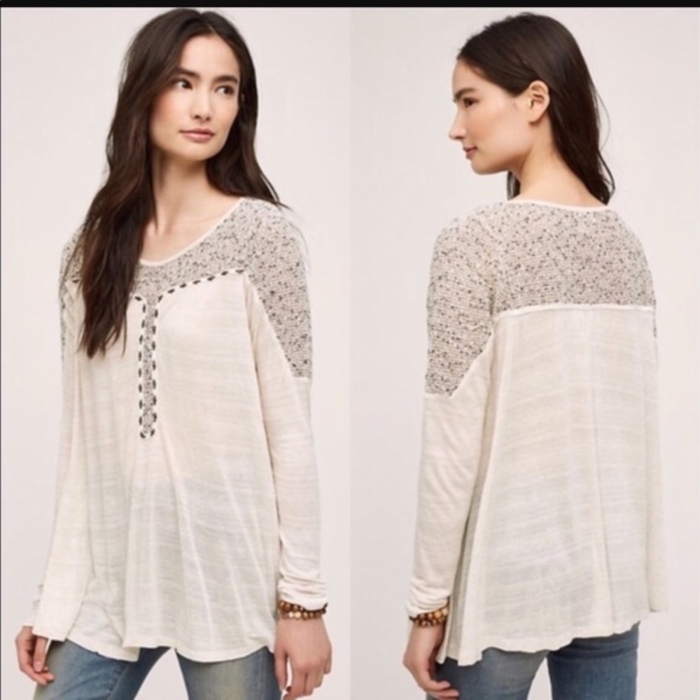 NWT Anthropologie Knit Oatmeal Beaded Tunic Too