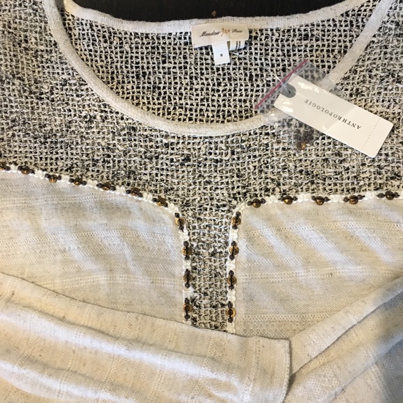 NWT Anthropologie Knit Oatmeal Beaded Tunic Too - Picture 3 of 5