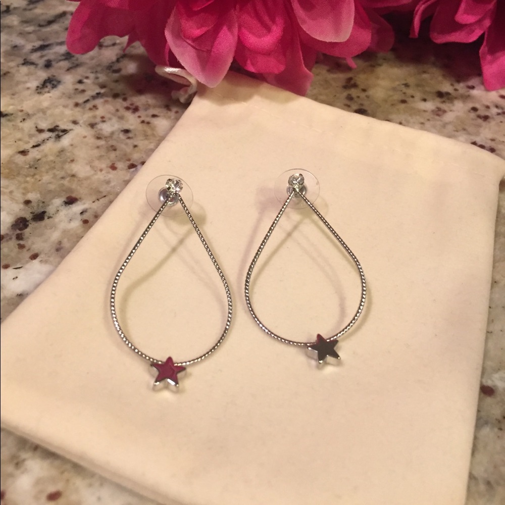 Silver teardrop earrings with crystal and star