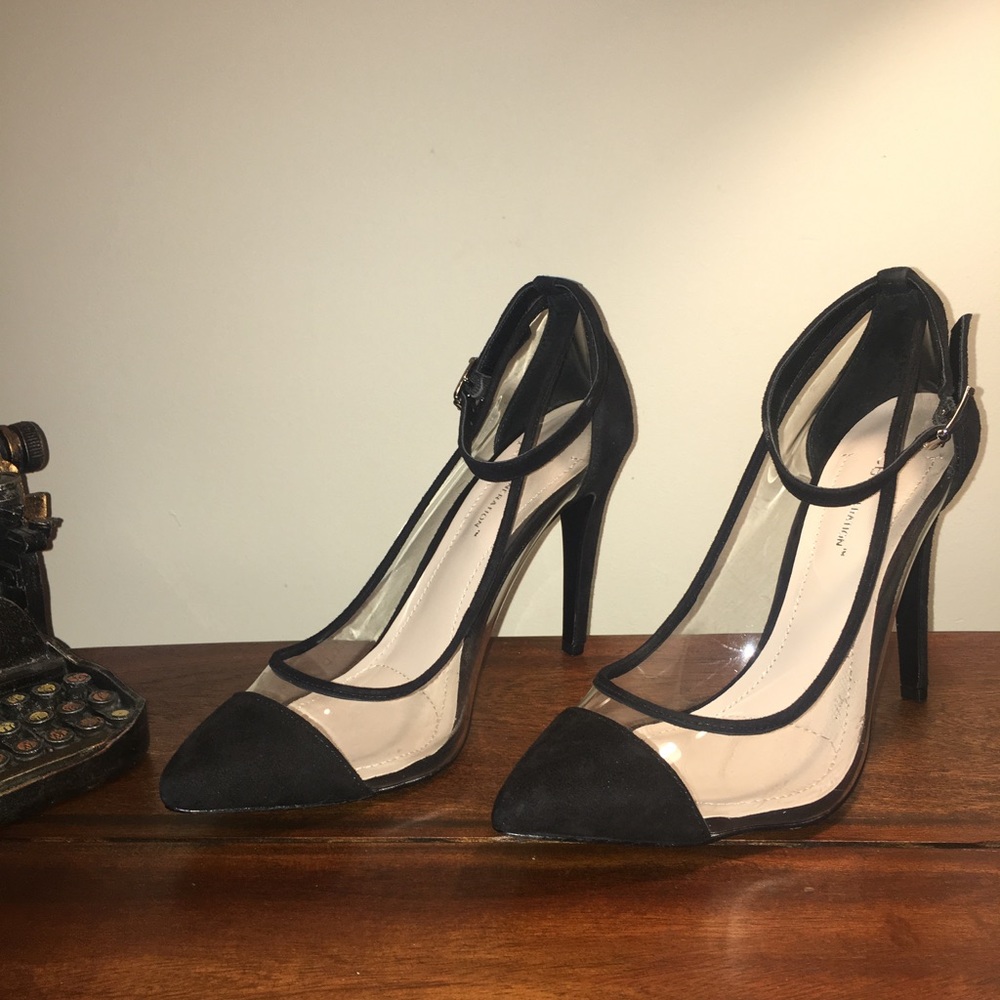 BCBGeneration suede and plastic pumps.