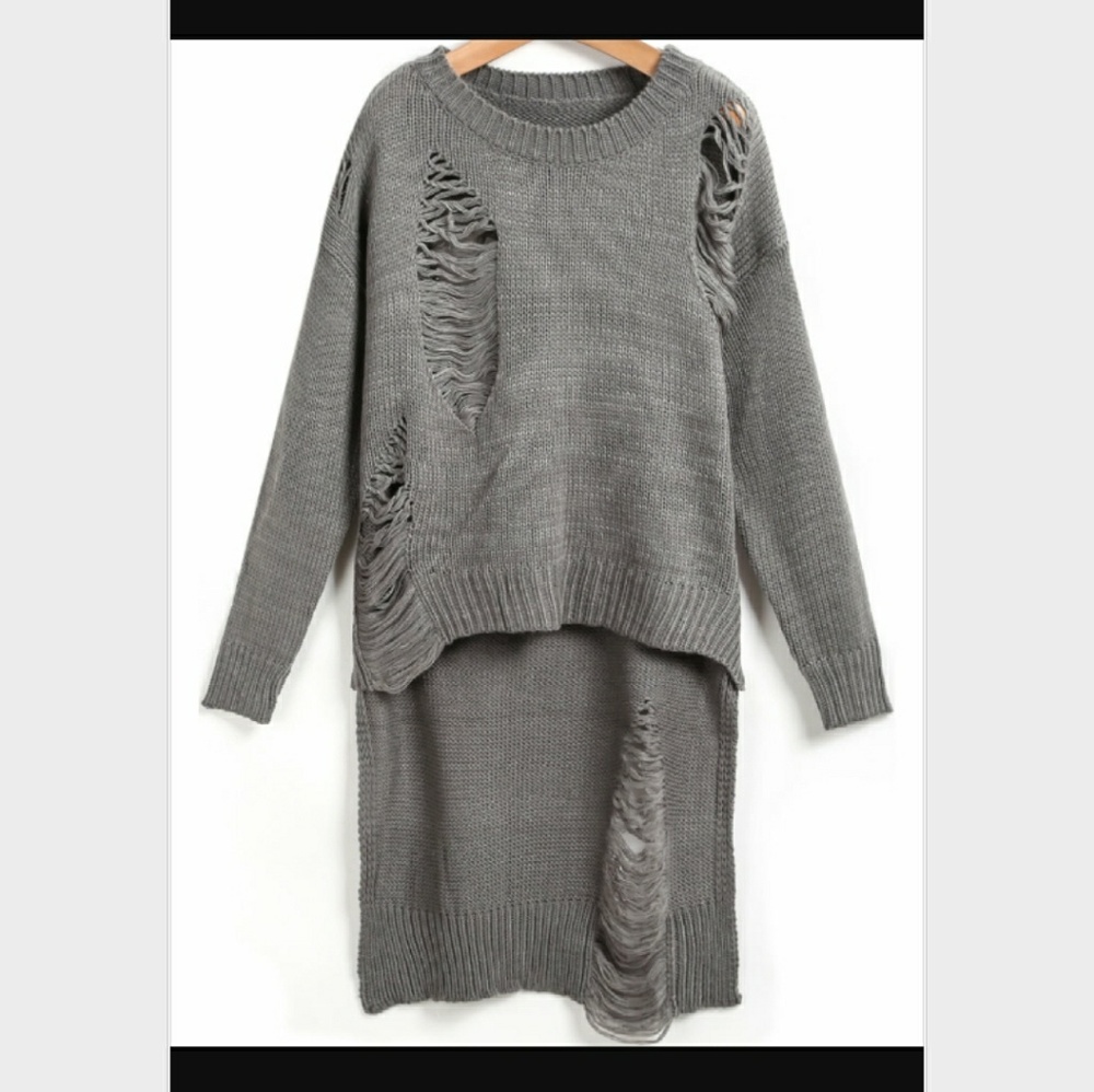 Asymmetrical Ripped Sweater - Picture 2 of 2