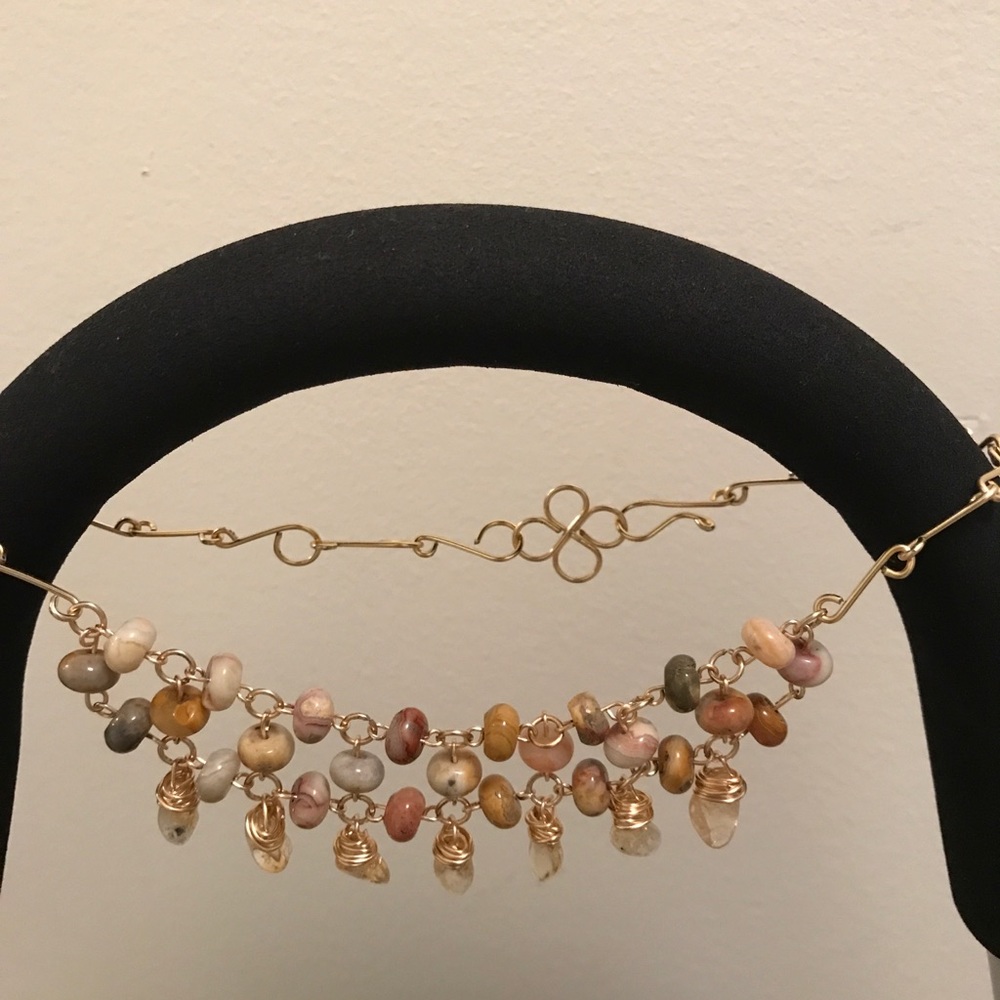 Golden Necklace with real stones.