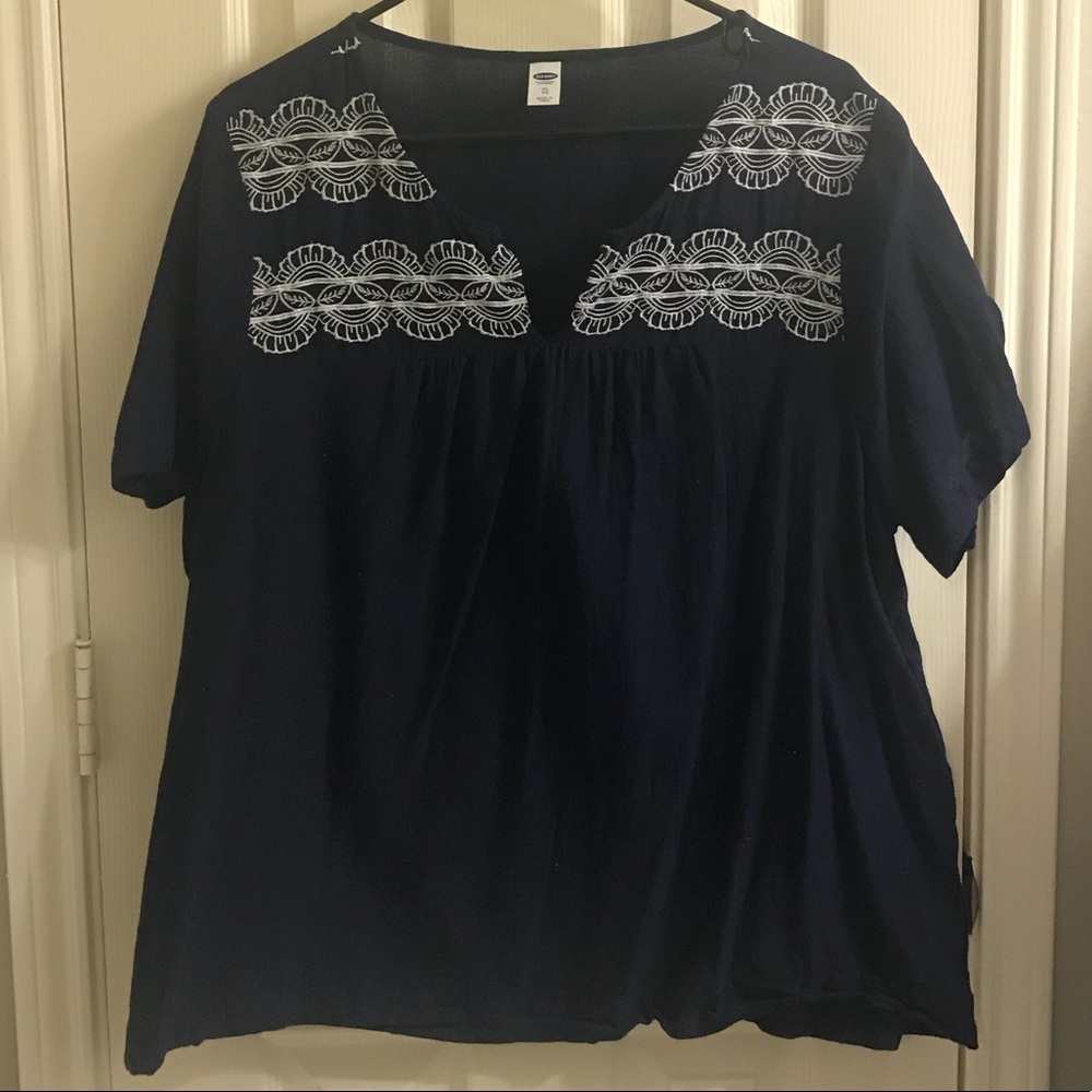 EMBROIDERED + navy blouse