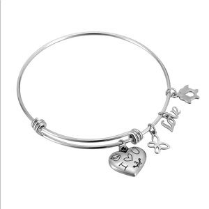 Stainless Steel Silver Bangle Charm Bracelet