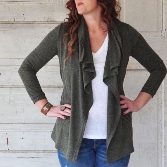 Chico's Sweaters - ❗️Chicos Olive Suede Like Cardigan MSRP $148!