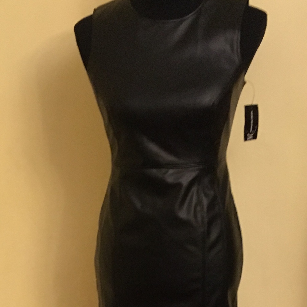Inc Deep Black Faux-leather Seamed sheet dress