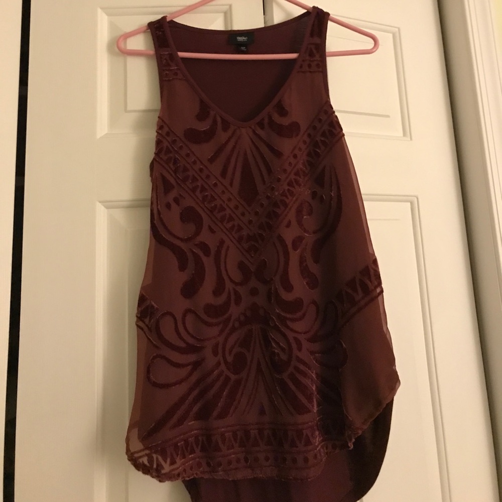 Burgundy chiffon and velvet blouse