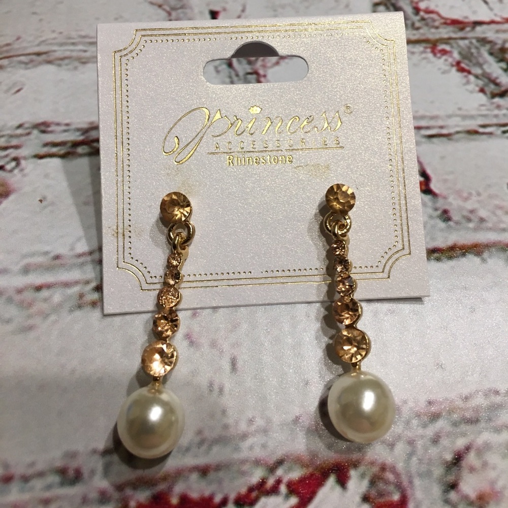 Amber and Pearl Drop Earrings