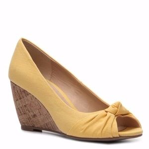 Yellow Peep Toe Cork Wedges