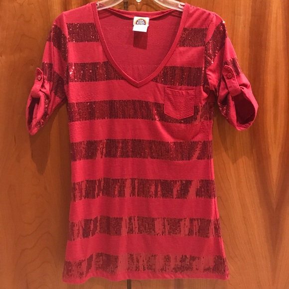 Red Sequin Stripe Shirt - Picture 1 of 3