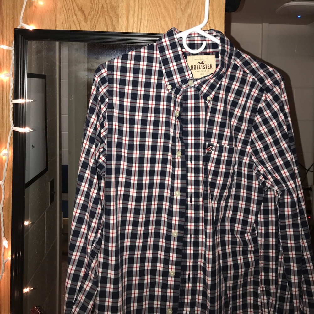 Button Down Navy Blue White and Red