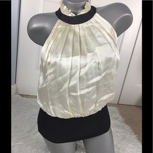 IVORY & BLACK SILK TUXEDO HALTER TOP IVORY & BLACK SILK TUXEDO HALTER TOP