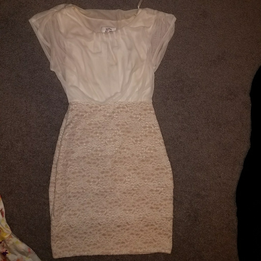 Cream and White Formal Cocktail Interview Dress