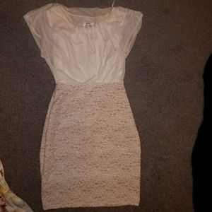 Cream and White Formal Cocktail Interview Dress