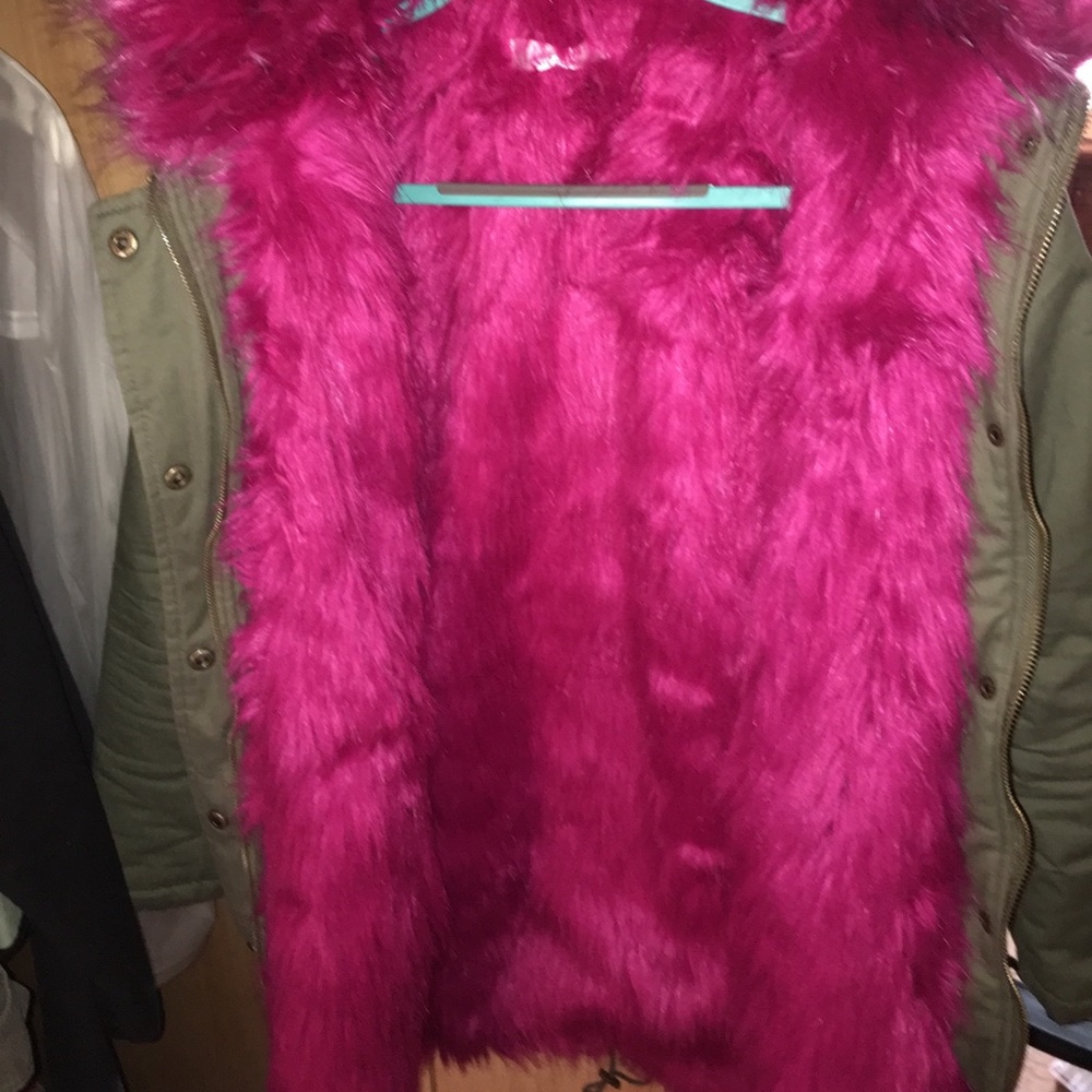 Army Green Winter Coat W/ Pink Fur