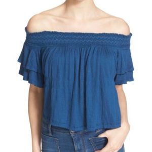 Free People Santorini Off Shoulder Blouse In Gray