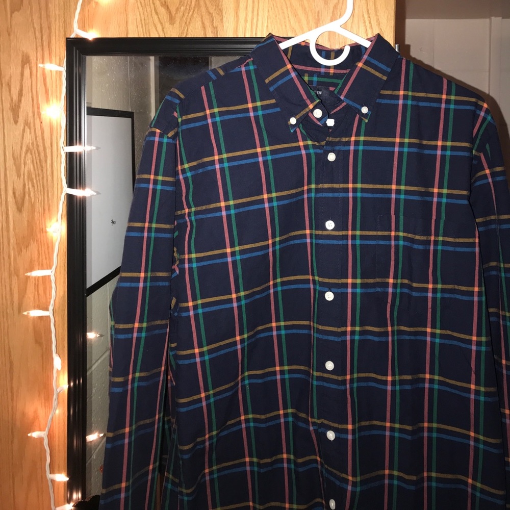 J Crew button down navy with colored stripes