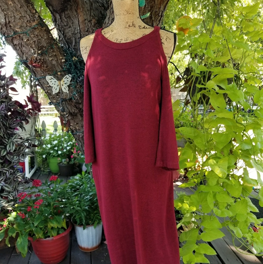 Beautiful Long Red Dress with Exposed Shoulders