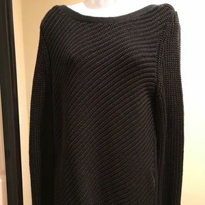 Heavy cable knit black sweater with side zipper