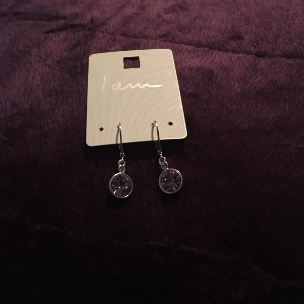 NWT I am earrings. Pink crystal and silver alloy.