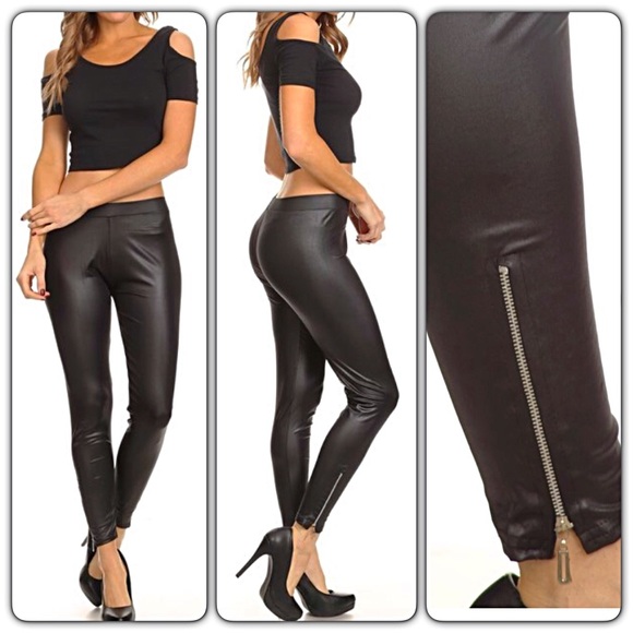 Sassy Faux Leather Zipper Leggings OS - Picture 2 of 7