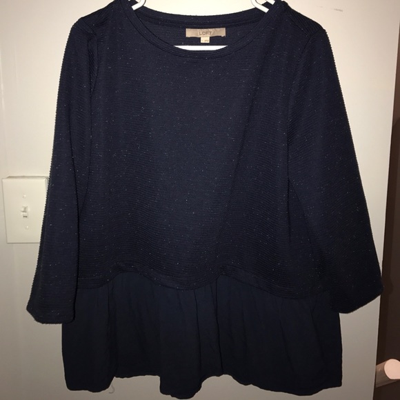 Loft Speckled Navy Sweater Blouse - Picture 2 of 6