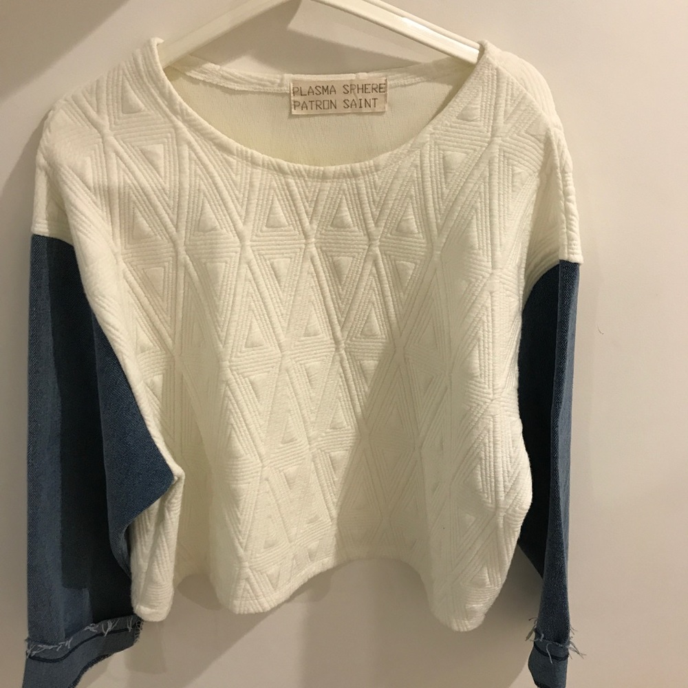 Contrast denim sleeves sweater shirt