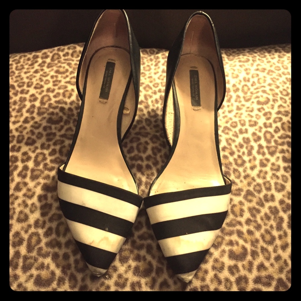 Zara Black and White D’orsay Short Heels