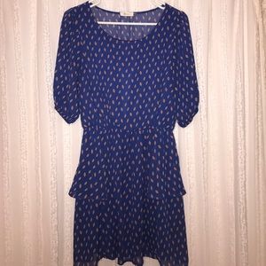 Dark royal blue party dress with slip.