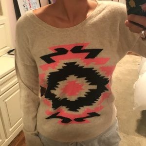 aqua cashmere Aztec camel pink and black sweater
