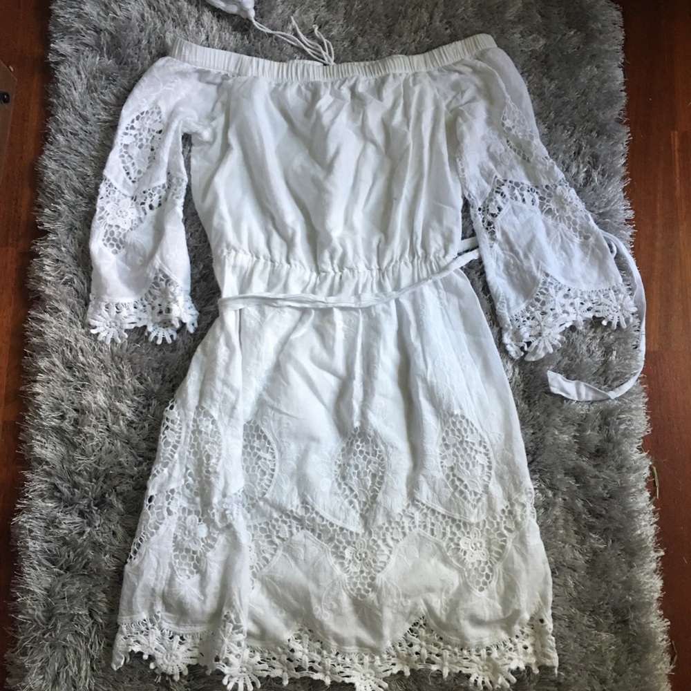 Skies are Blue Off the Shoulder Dress