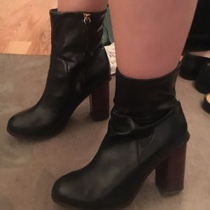 H&M Faux Leather Stacked Heel Booties