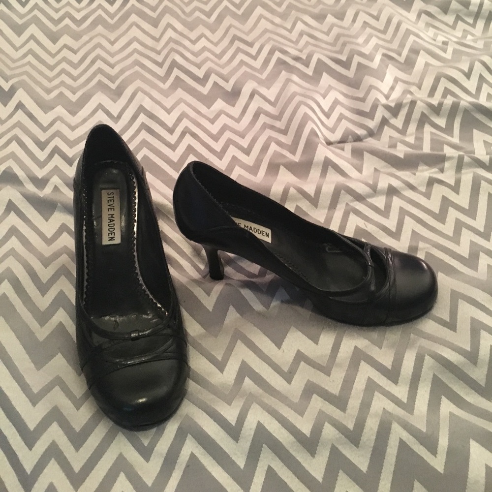 Black Steve Madden kitten heels Mary Jane style.