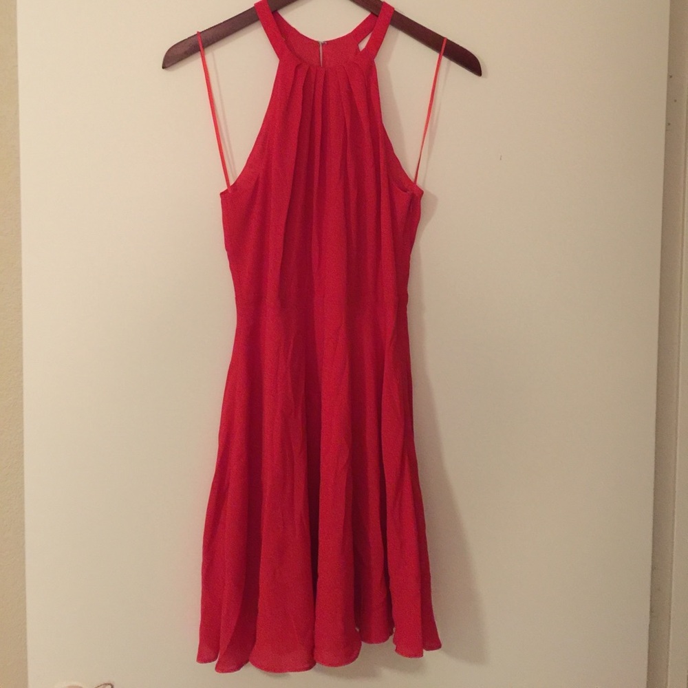 Red halter flowy dress