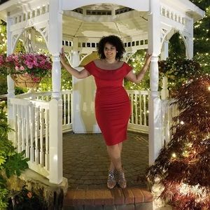 Red Midi Off the Shoulder Dress