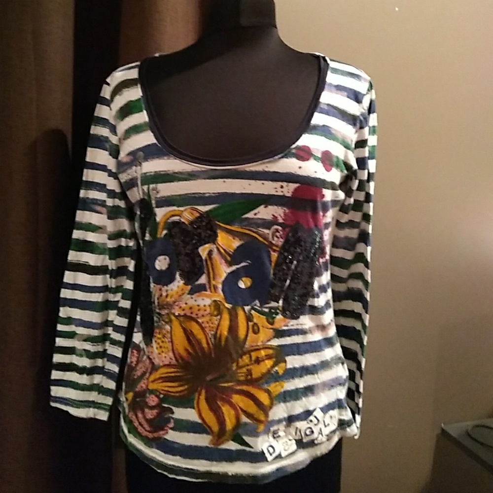 Desigual large sequoin and floral tee