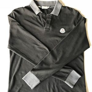 Moncler Long Sleeve Polo Medium Black/Grey