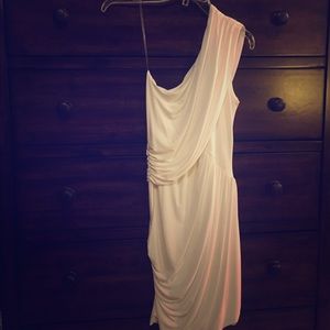 Short, draped, white cocktail dress