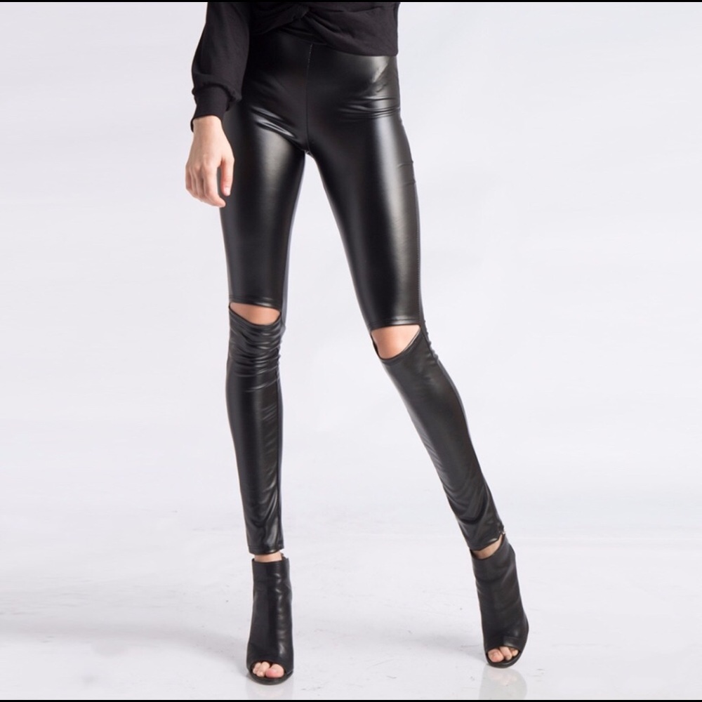 GREASE LEATHER CUTOUT LEGGINGS - Picture 2 of 3