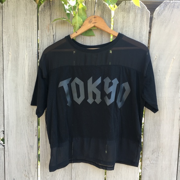 Half sheer black Tokyo jersey tee - Picture 1 of 2