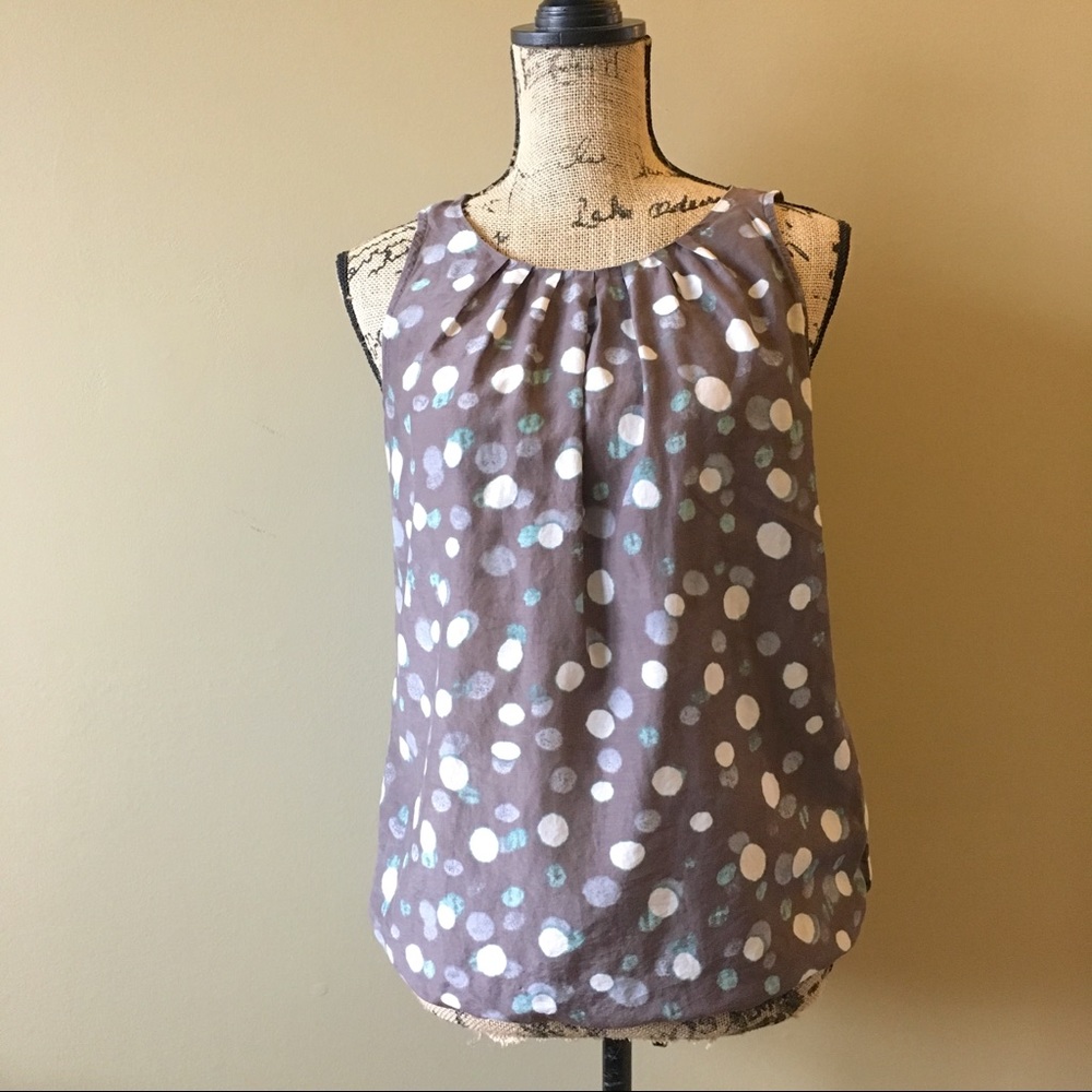 Loft silk blend polka dot pleated tops