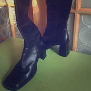 Vintage 90s square toe stack heel leather boot