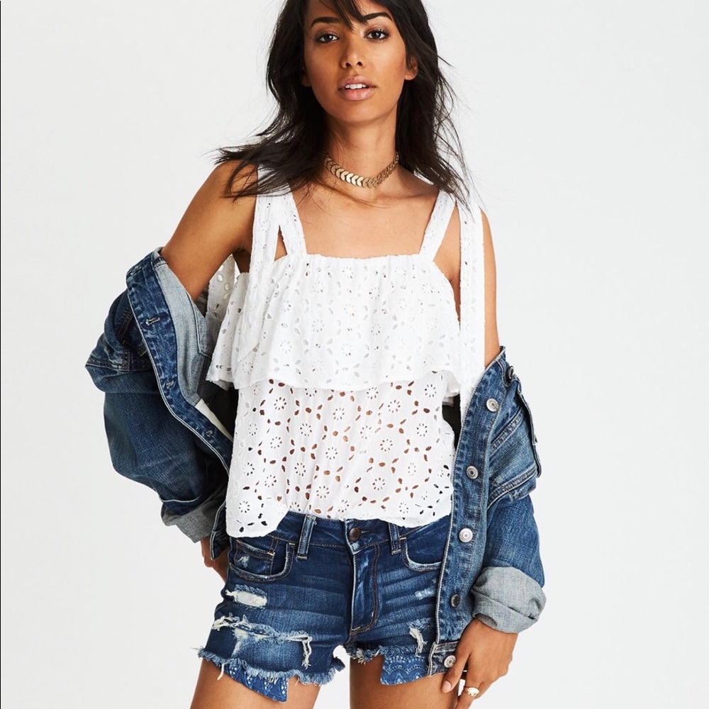American Eagle Ruffle Eyelet Tank Top